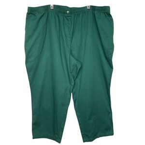Woman Within Green Cotton Elastic Waist Pants Womens 38W Petite 31-1995-5